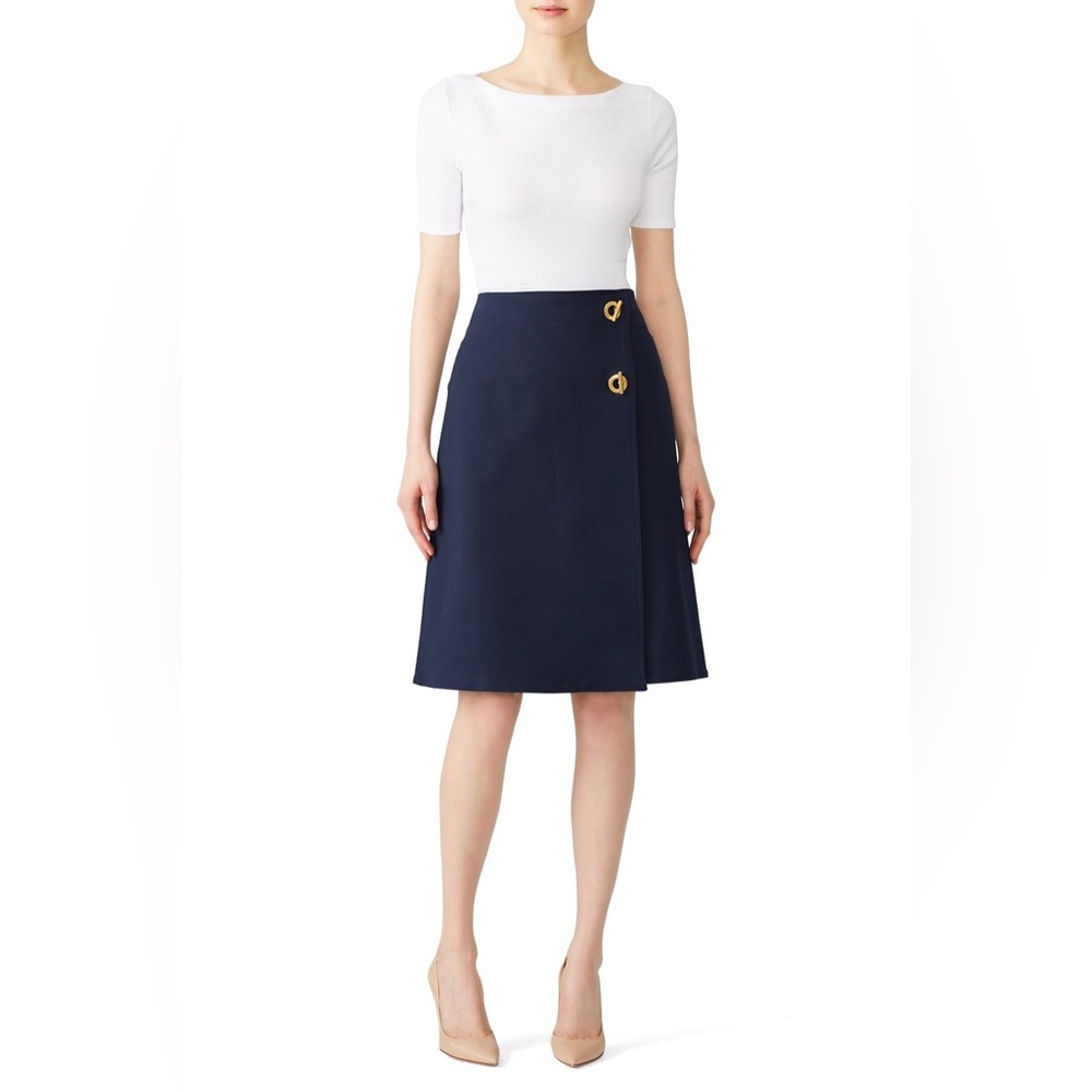 NEW TORY BURCH Ruth Elegant Navy Blue full Skirt with Gold Accents 00